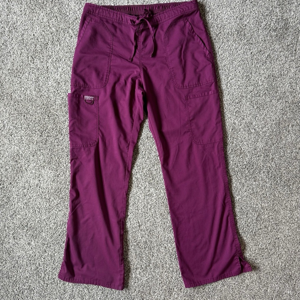Cherokee Workwear Revolution Size M Tall Slight Flare Drawstring Scrubs Maroon